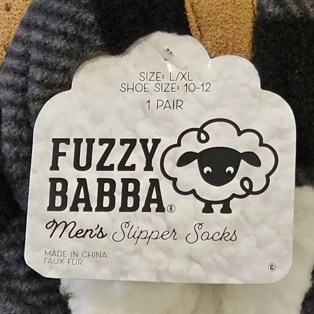 Fuzzy Babba Slipper Socks  Black Gray L/XL